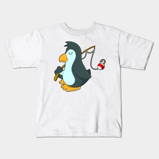 Penguin at Fishing with Fishing rod Kids T-Shirt